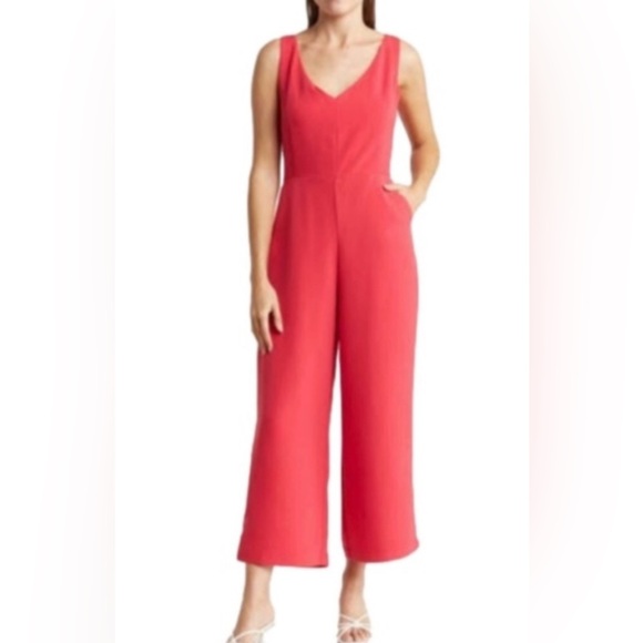 Melloday “Marsala” Pink Wrap Tie Palazzo Wide Leg Romper SzM Pockets - Picture 14 of 15